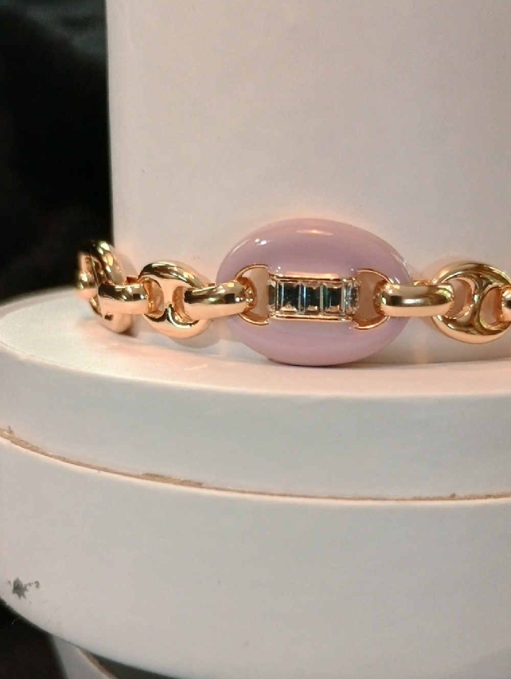 Gold and Light Pink Crystal Link Bracelet Stack - Picture 4 of 9